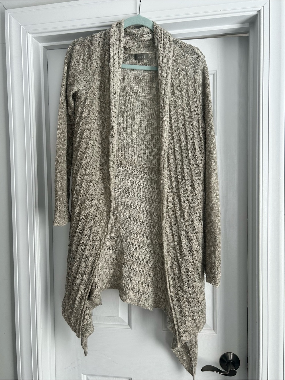 Light Taupe Open-Front Knit Cardigan by